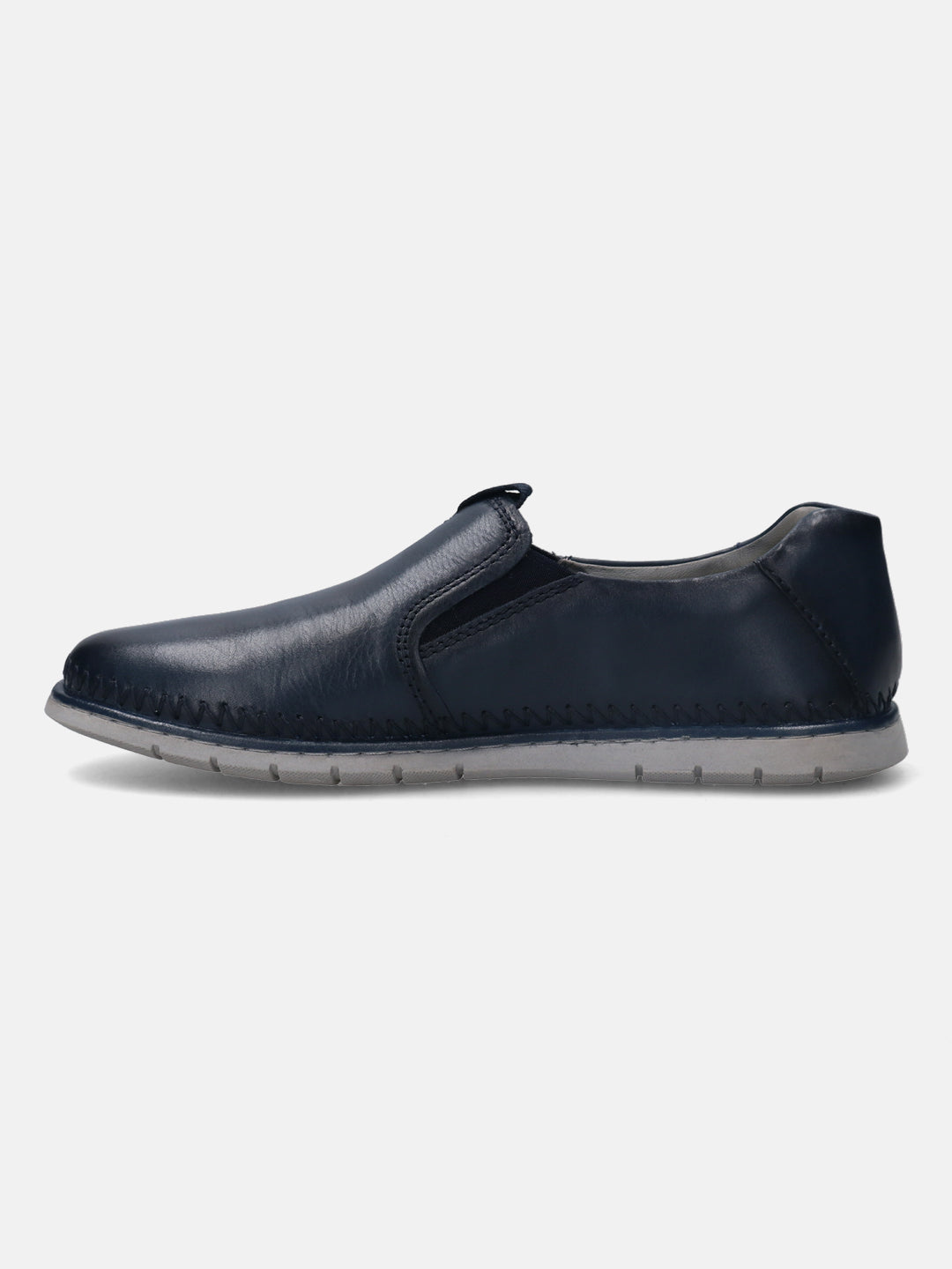 A blue Men's bugatti Casual Loafers featuring a round plain toe, zero heels heel. Made from premium genuine leather with a durable tr outsole, this slip-on design offers both style and comfort.
