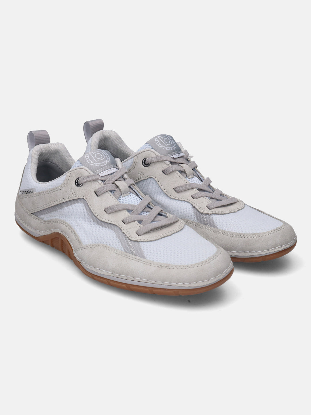 A grey Men's bugatti Sneakers featuring a round plain toe, zero heels heel. Made from synthetic with a durable tpr outsole, this laces design offers both style and comfort.