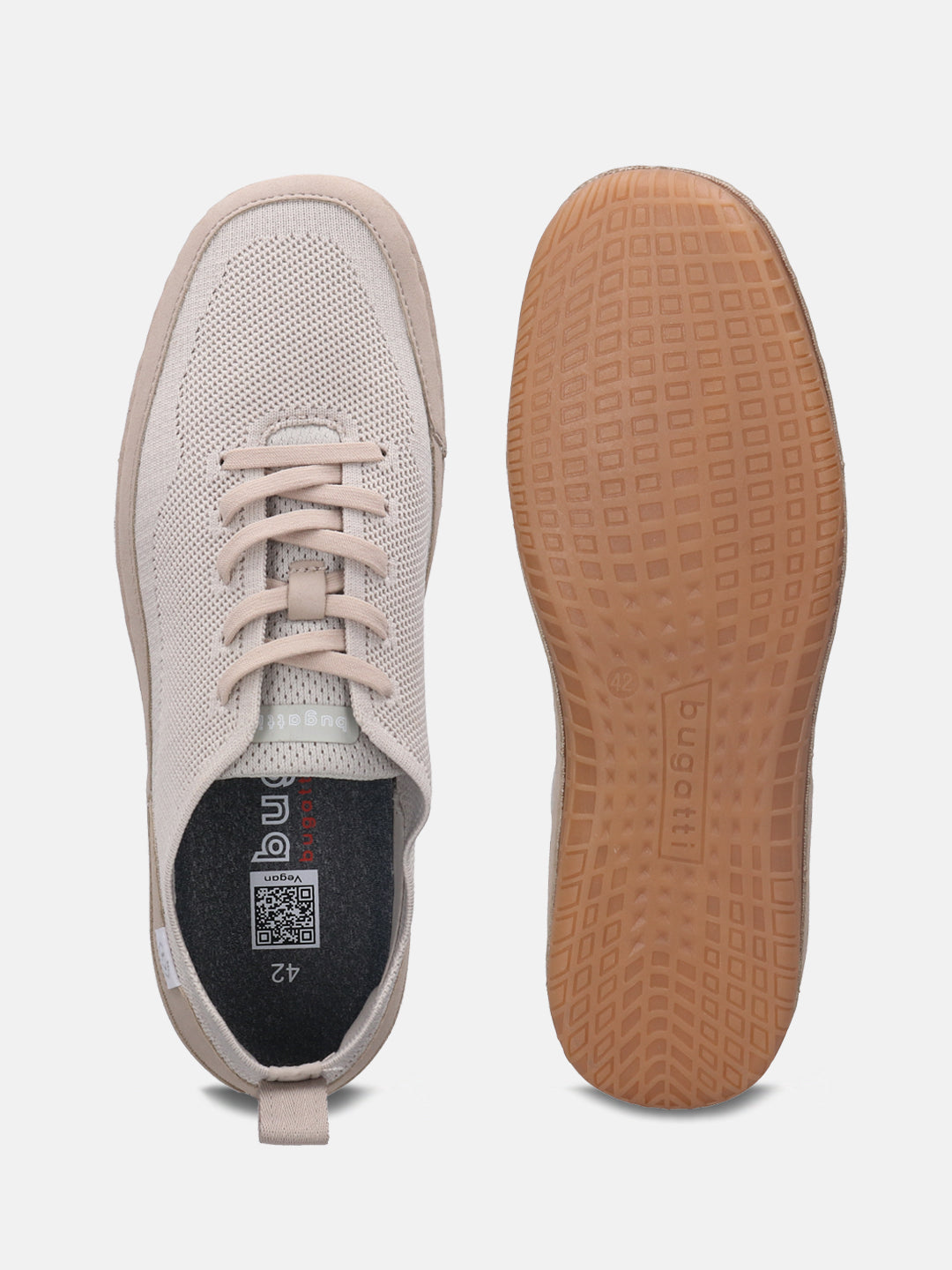 A beige Men's bugatti Sneakers featuring a round plain toe, zero heels heel. Made from textile with a durable tpr outsole, this laces design offers both style and comfort.