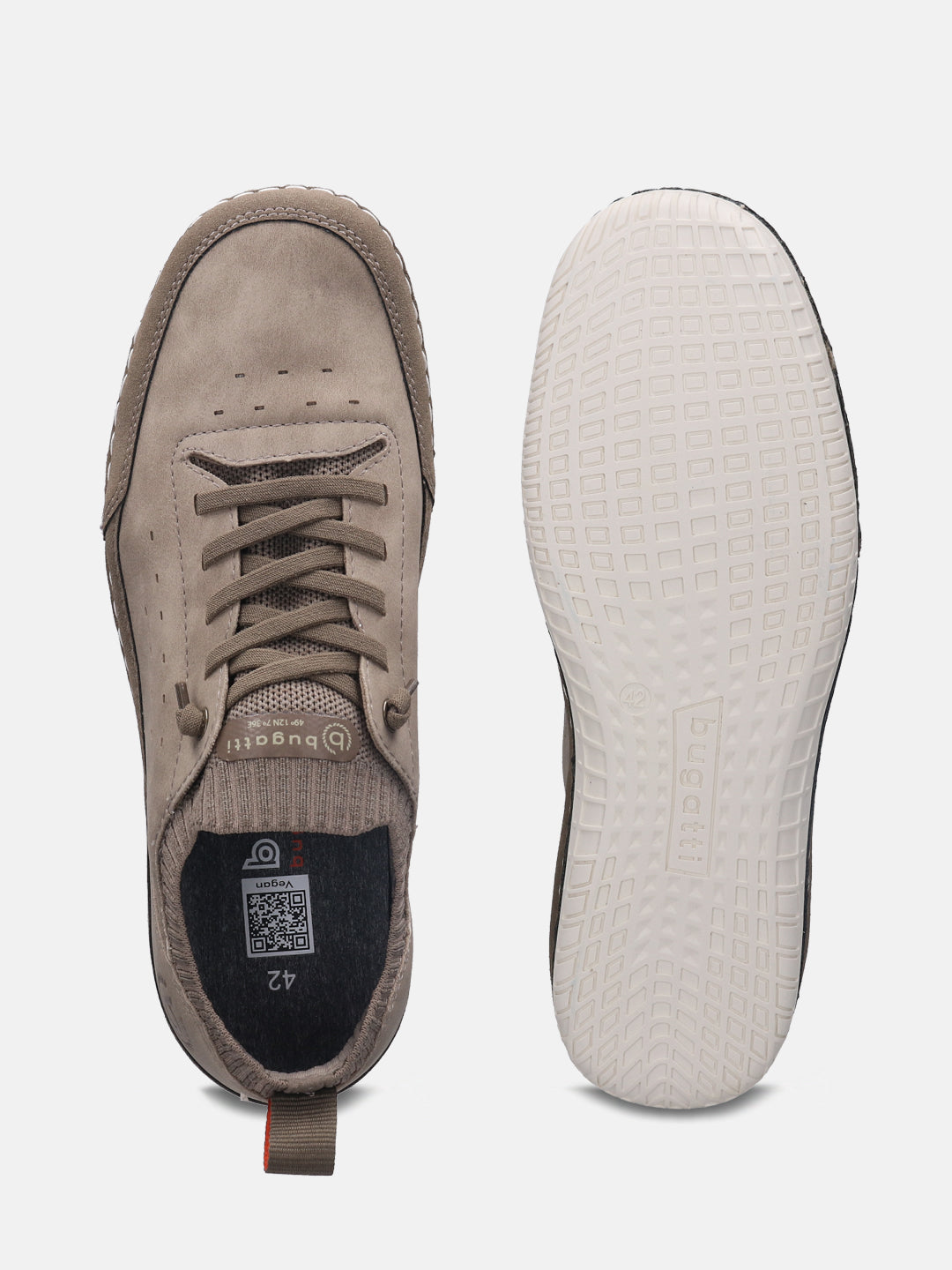 A beige Men's bugatti Sneakers featuring a round plain toe, zero heels heel. Made from synthetic with a durable tpr outsole, this laces design offers both style and comfort.