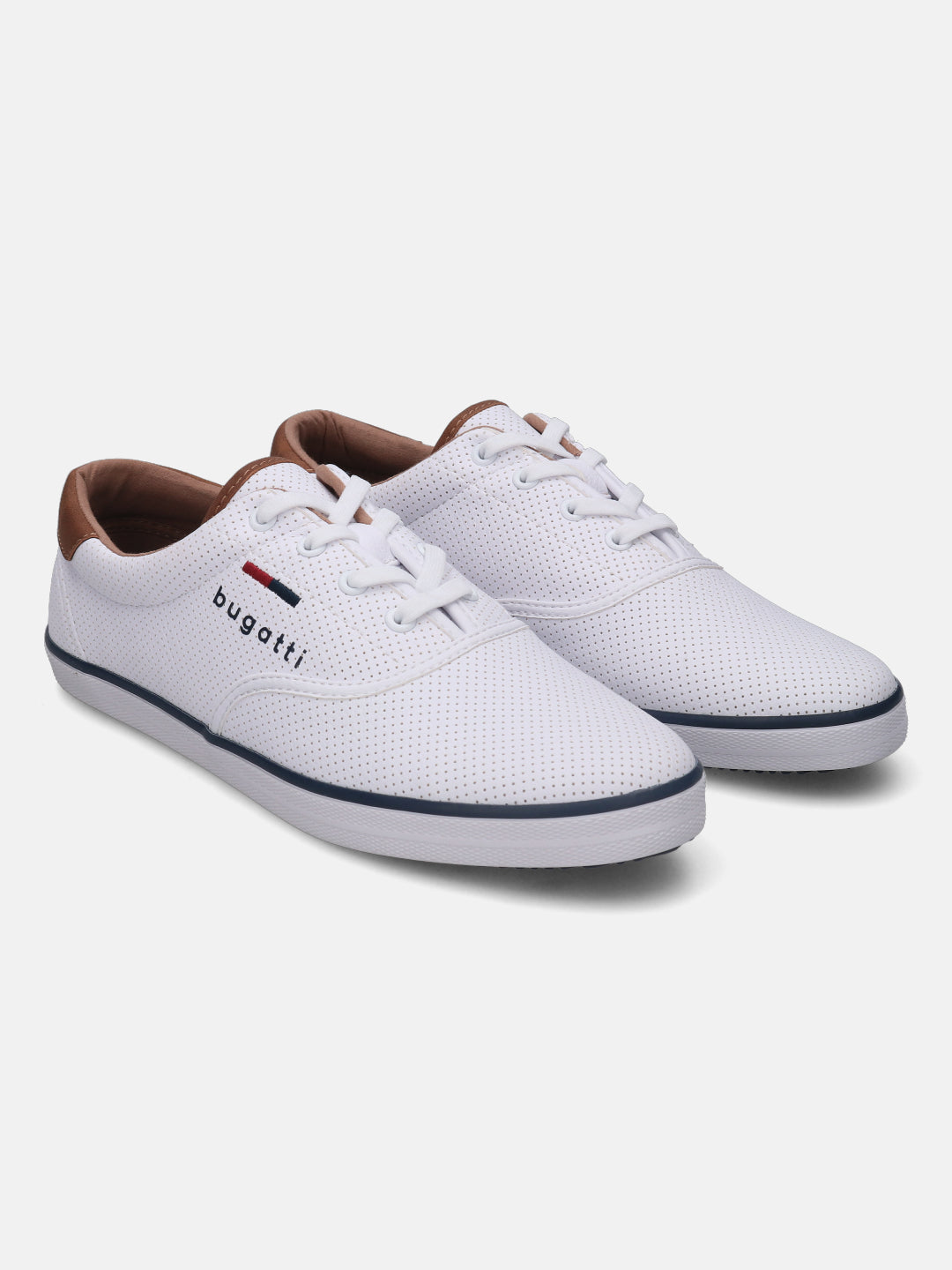 A white Men's bugatti Sneakers featuring a round plain toe, zero heels heel. Made from synthetic with a durable rubber outsole, this laces design offers both style and comfort.