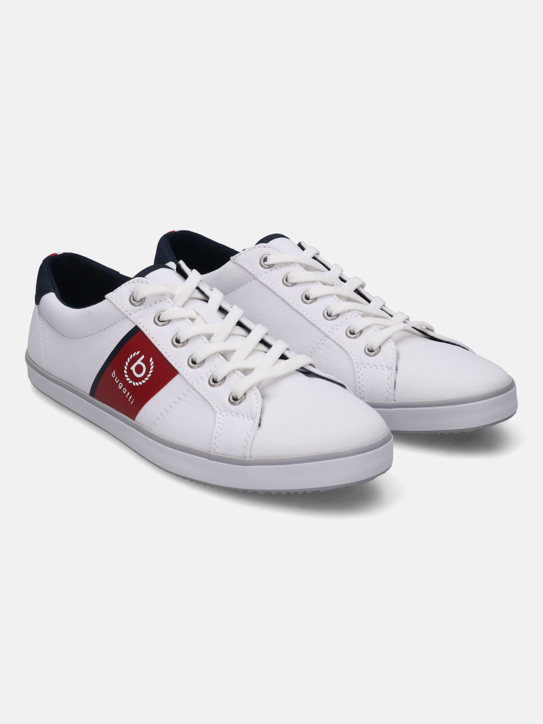 A white Men's bugatti Sneakers featuring a round plain toe, zero heels heel. Made from textile with a durable rubber outsole, this laces design offers both style and comfort.