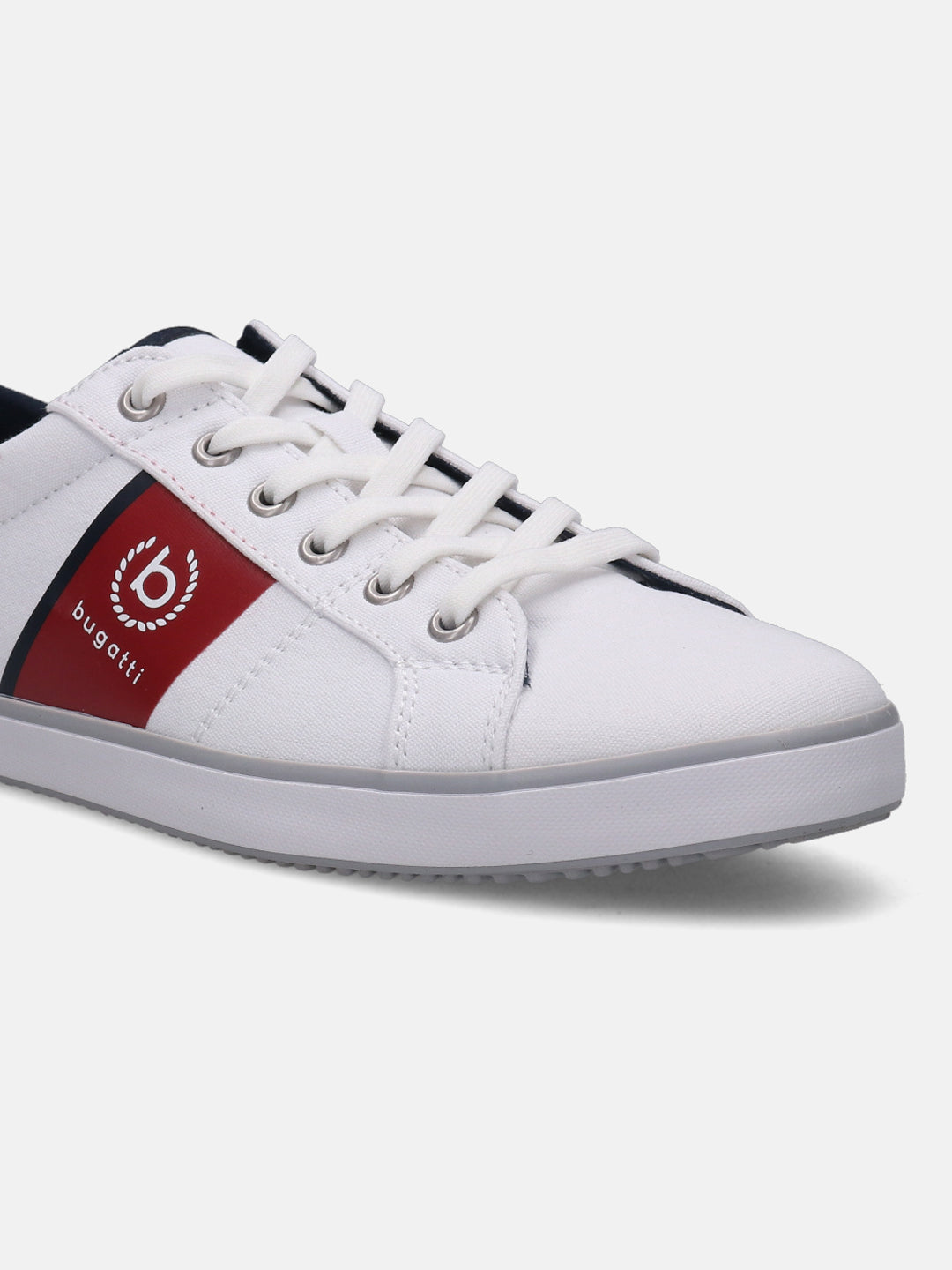 A white Men's bugatti Sneakers featuring a round plain toe, zero heels heel. Made from textile with a durable rubber outsole, this laces design offers both style and comfort.