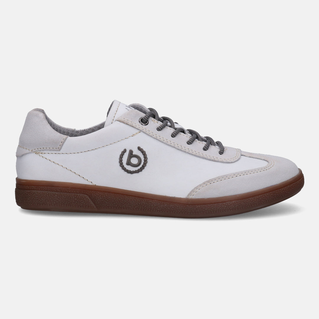 A white Men's bugatti  Sneakers featuring a round toe plain toe, zero heels heel, and a wide fit. Made from suede leather with a durable tpr outsole, this laces design offers both style and comfort.