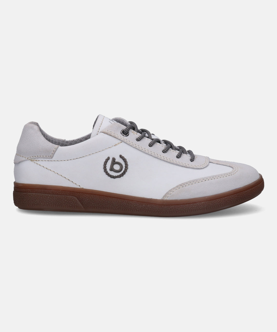A white Men's bugatti  Sneakers featuring a round toe plain toe, zero heels heel, and a wide fit. Made from suede leather with a durable tpr outsole, this laces design offers both style and comfort.