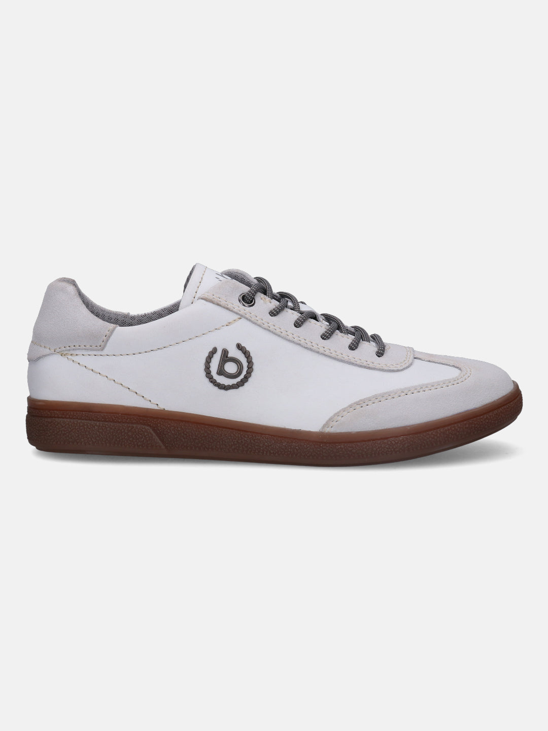 A white Men's bugatti  Sneakers featuring a round toe plain toe, zero heels heel, and a wide fit. Made from suede leather with a durable tpr outsole, this laces design offers both style and comfort.