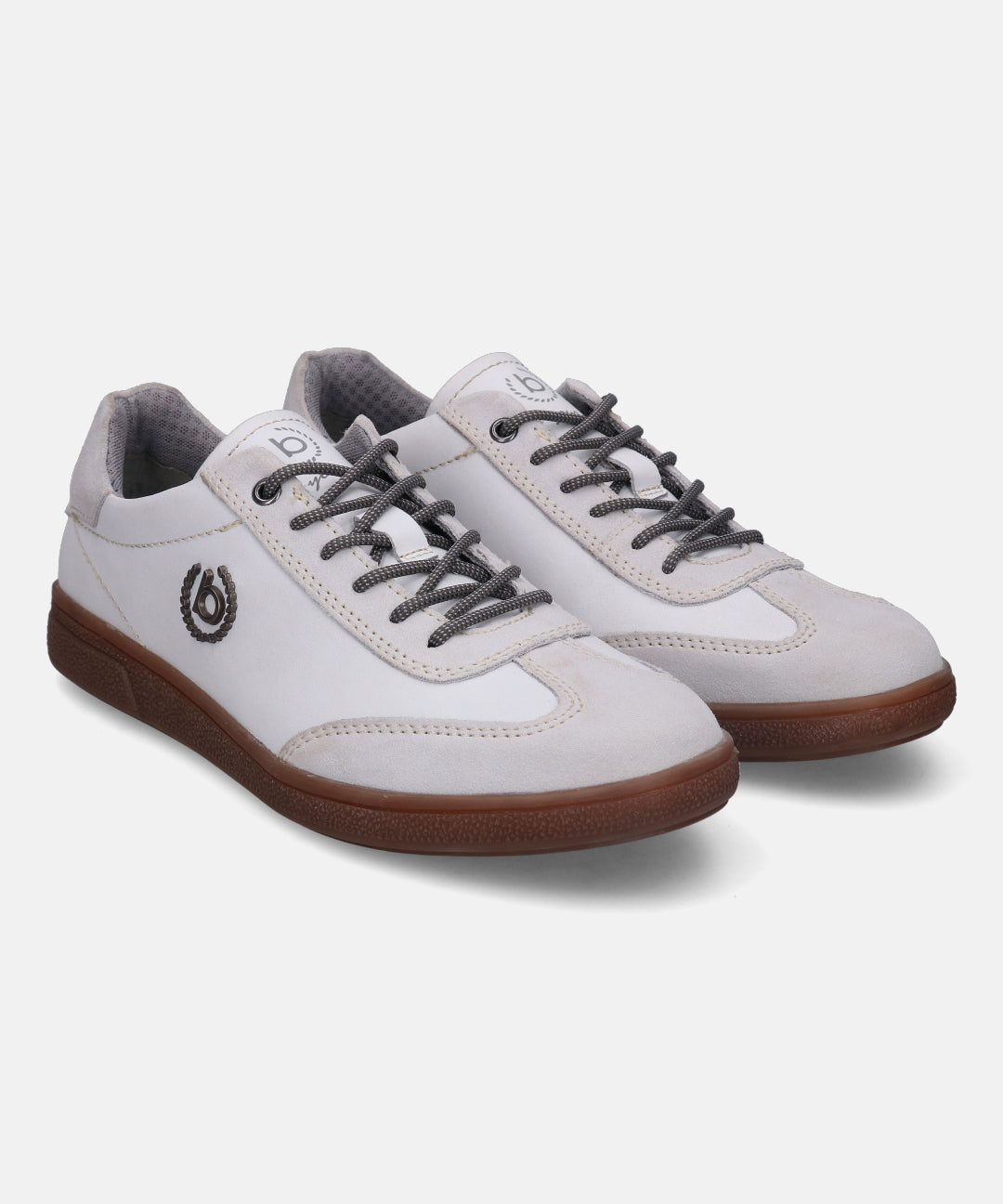 A white Men's bugatti  Sneakers featuring a round toe plain toe, zero heels heel, and a wide fit. Made from suede leather with a durable tpr outsole, this laces design offers both style and comfort.