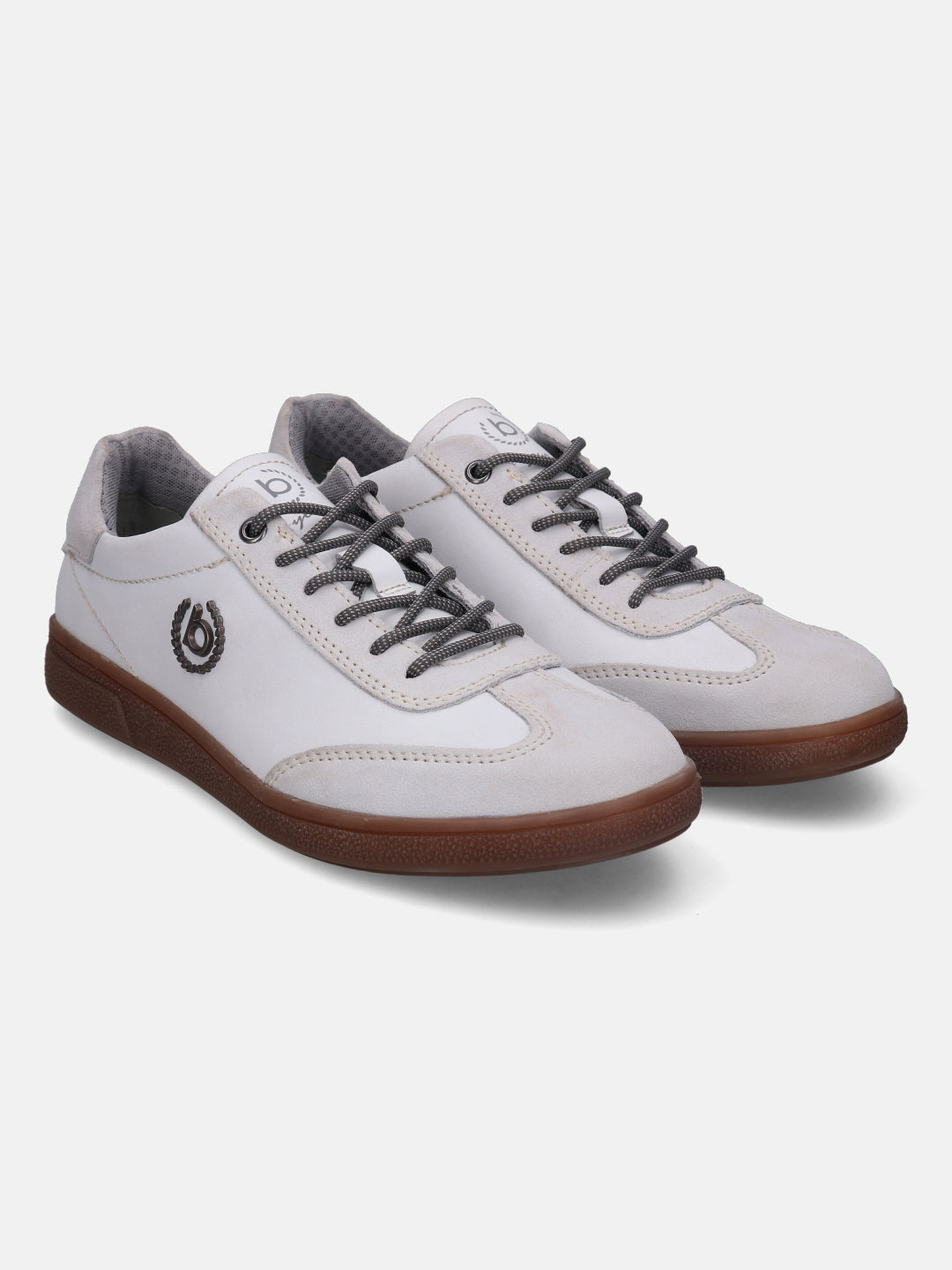 A white Men's bugatti  Sneakers featuring a round toe plain toe, zero heels heel, and a wide fit. Made from suede leather with a durable tpr outsole, this laces design offers both style and comfort.