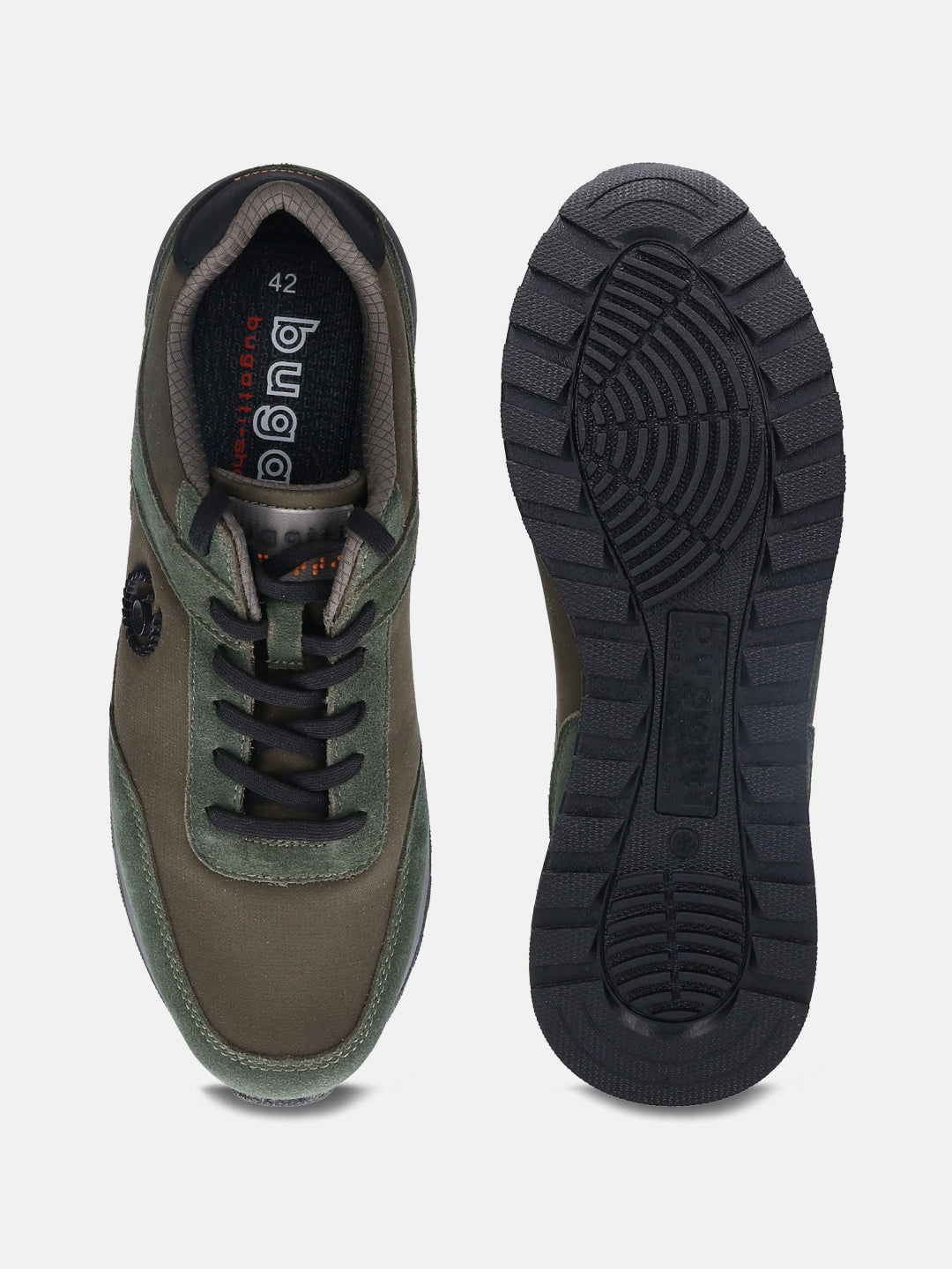 A green Men's bugatti  Sneakers featuring a round toe plain toe, zero heels heel. Made from textile with a durable tpr outsole, this laces design offers both style and comfort.