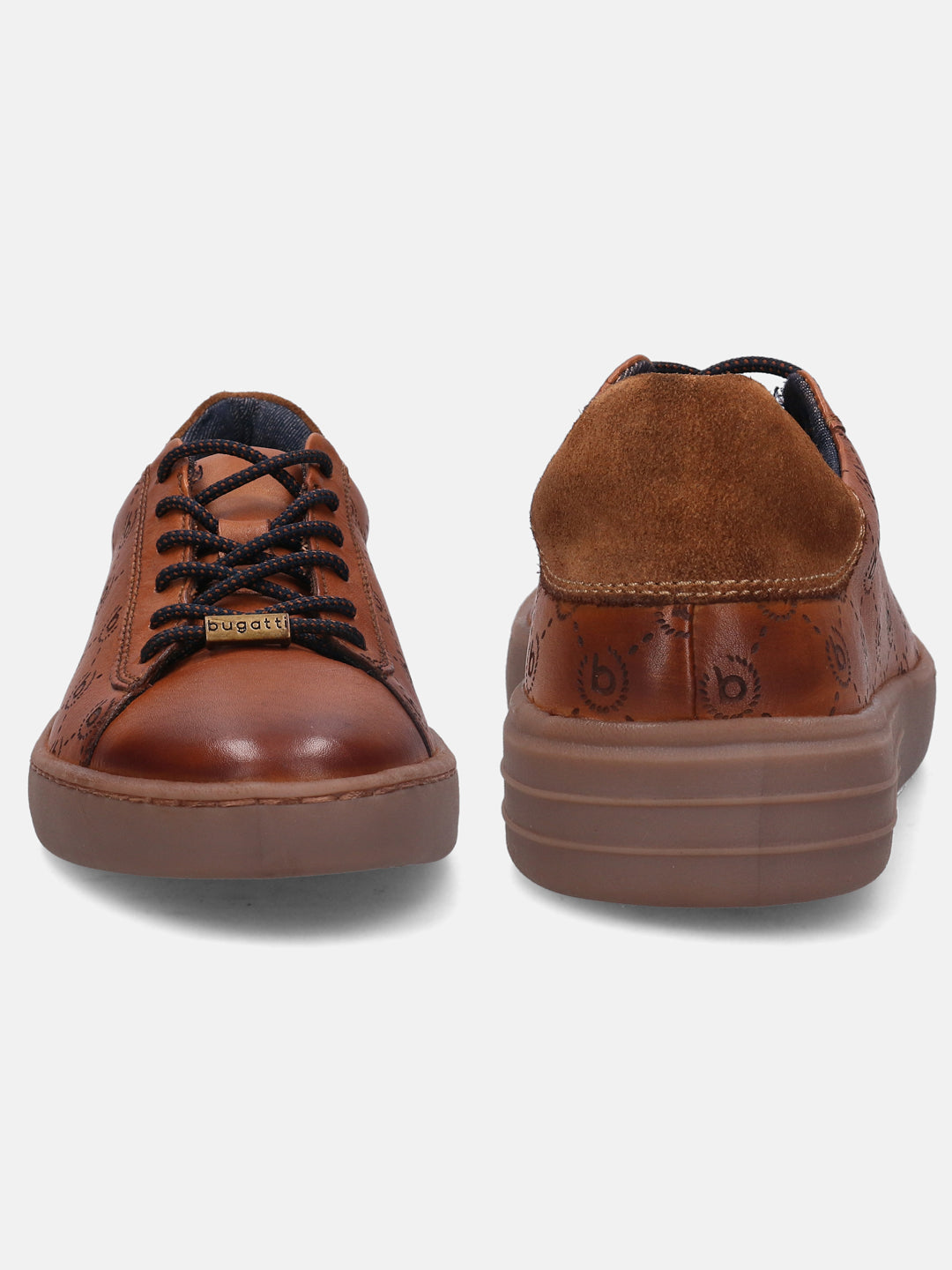 A cognac Men's bugatti  Sneakers featuring a round toe plain toe, zero heels heel. Made from premium genuine leather with a durable tr outsole, this laces design offers both style and comfort.