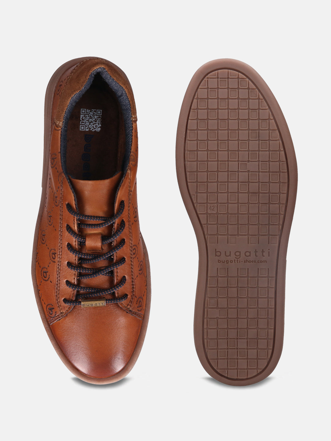 A cognac Men's bugatti  Sneakers featuring a round toe plain toe, zero heels heel. Made from premium genuine leather with a durable tr outsole, this laces design offers both style and comfort.