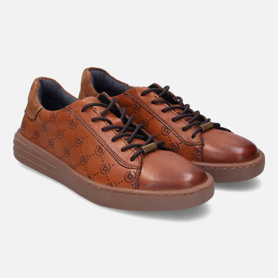 A cognac Men's bugatti  Sneakers featuring a round toe plain toe, zero heels heel. Made from premium genuine leather with a durable tr outsole, this laces design offers both style and comfort.