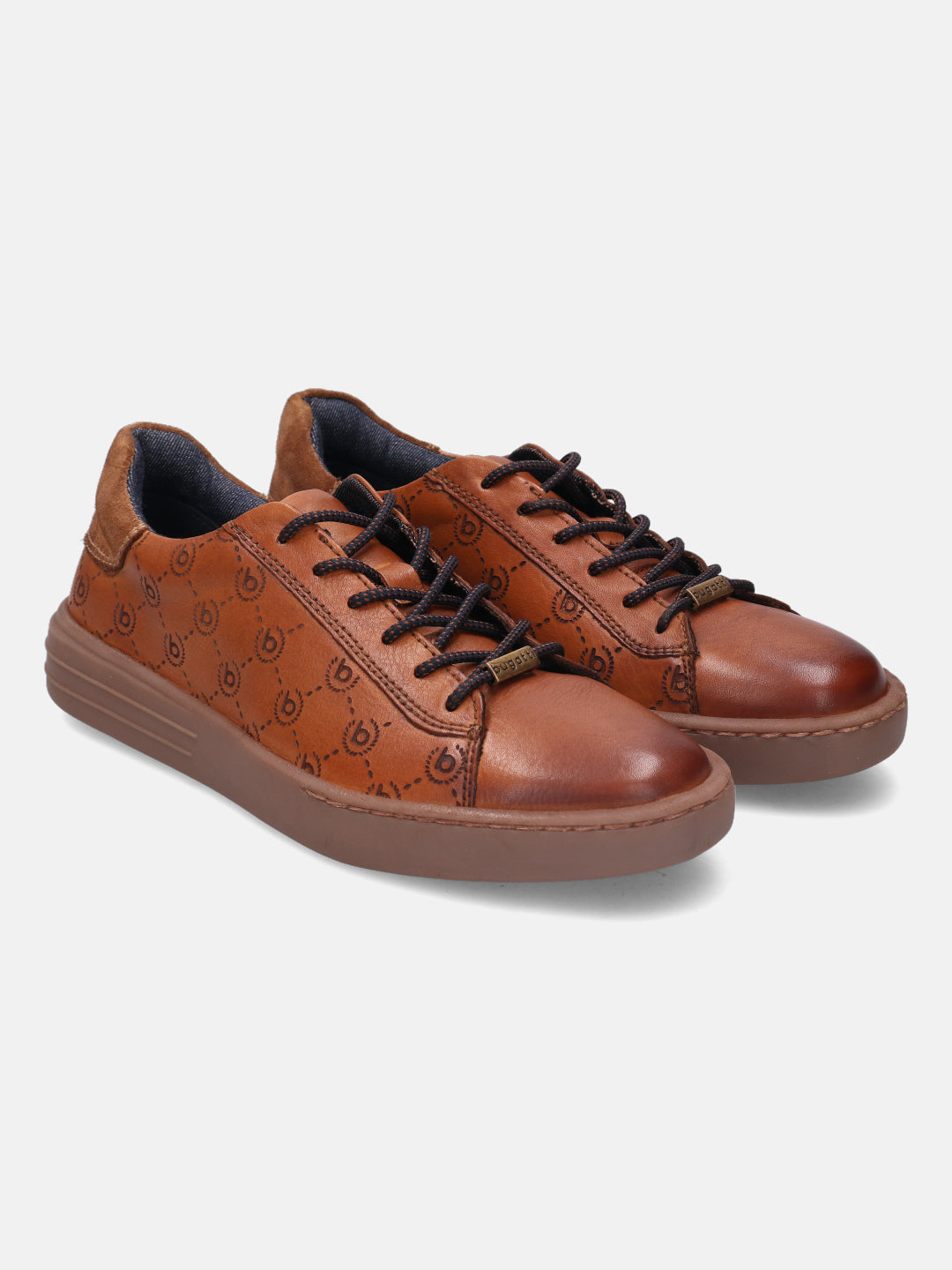 A cognac Men's bugatti  Sneakers featuring a round toe plain toe, zero heels heel. Made from premium genuine leather with a durable tr outsole, this laces design offers both style and comfort.