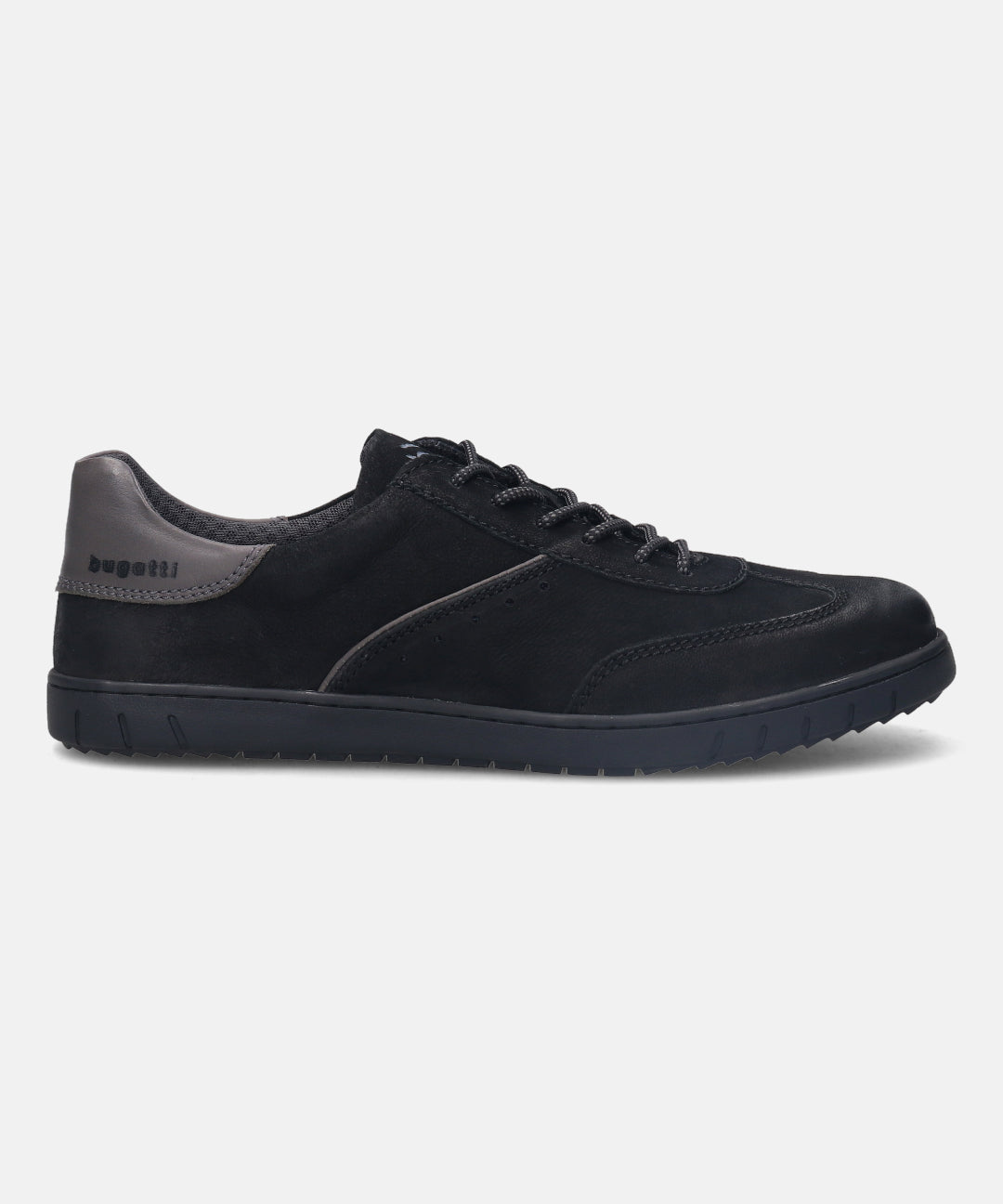 A black Men's bugatti Sneakers featuring a round plain toe, zero heels heel. Made from nubuck leather with a durable tpr outsole, this laces design offers both style and comfort.