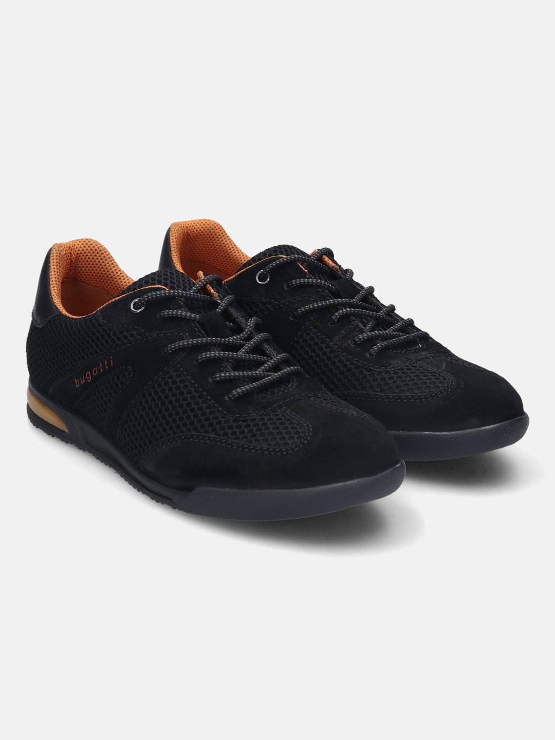A black Men's bugatti Sneakers featuring a round plain toe, zero heels heel. Made from premium genuine leather with a durable tpr outsole, this laces design offers both style and comfort.