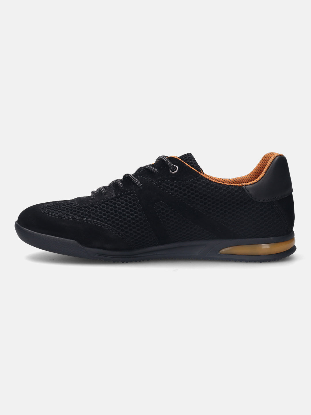 A black Men's bugatti Sneakers featuring a round plain toe, zero heels heel. Made from premium genuine leather with a durable tpr outsole, this laces design offers both style and comfort.