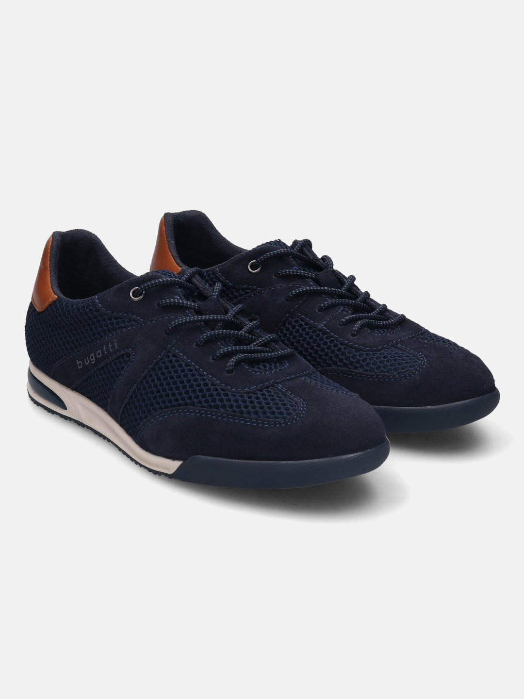 A blue Men's bugatti Sneakers featuring a round plain toe, zero heels heel. Made from premium genuine leather with a durable tpr outsole, this laces design offers both style and comfort.