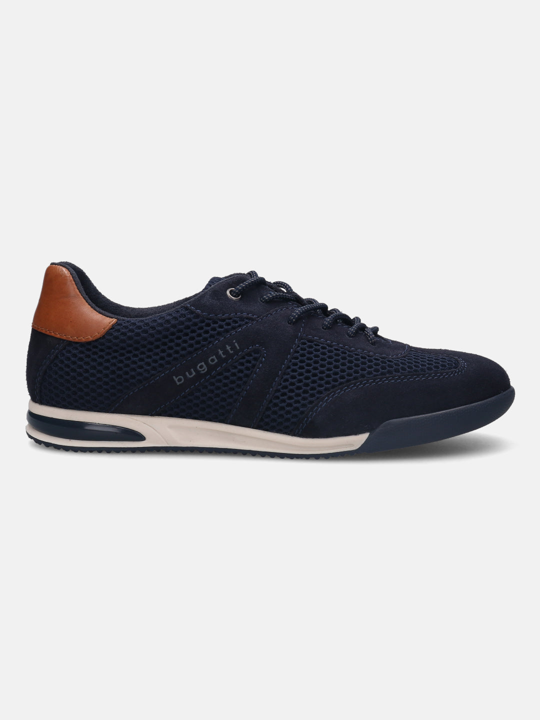 A blue Men's bugatti Sneakers featuring a round plain toe, zero heels heel. Made from premium genuine leather with a durable tpr outsole, this laces design offers both style and comfort.