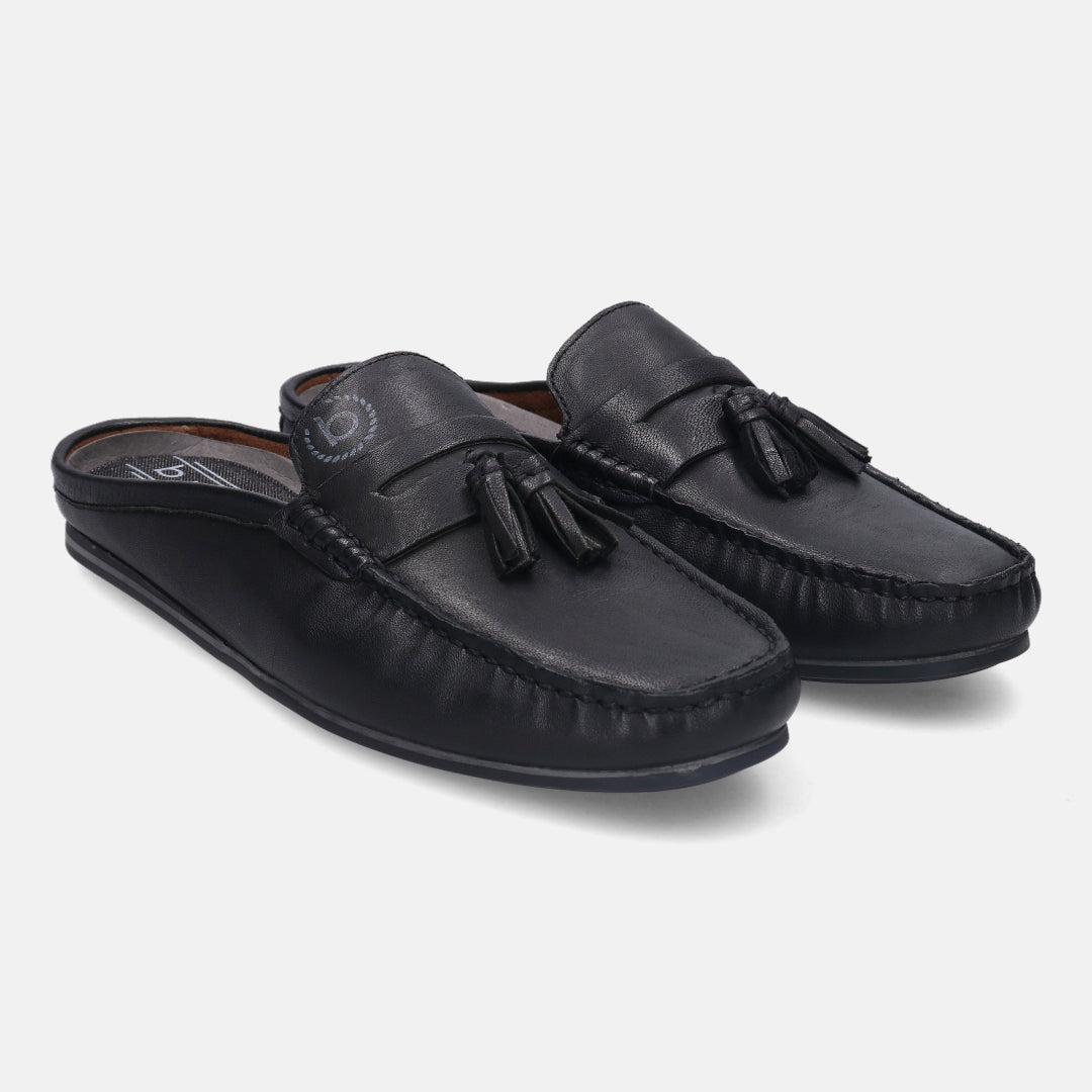 bugatti Cherokee Black Premium Leather Comfort Sandals