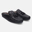 A black Men's bugatti Mules featuring a round plain toe, zero heels heel. Made from premium genuine leather with a durable tpr outsole, this slip-on design offers both style and comfort.