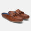 A cognac Men's bugatti  Mules featuring a square toe plain toe, zero heels heel. Made from premium genuine leather with a durable tpr outsole, this slip-on design offers both style and comfort.