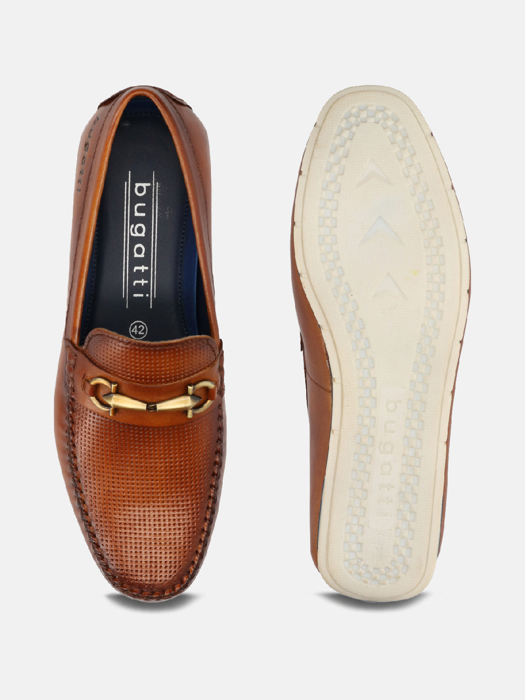 A cognac Men's bugatti  Casual Loafers featuring a square toe apron toe, zero heels heel. Made from premium genuine leather with a durable tr outsole, this slip-on design offers both style and comfort.