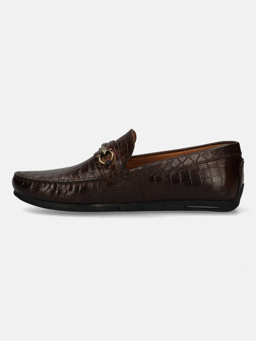 A brown Men's bugatti  Casual Loafers featuring a square toe apron toe, zero heels heel. Made from patent leather with a durable tr outsole, this slip-on design offers both style and comfort.