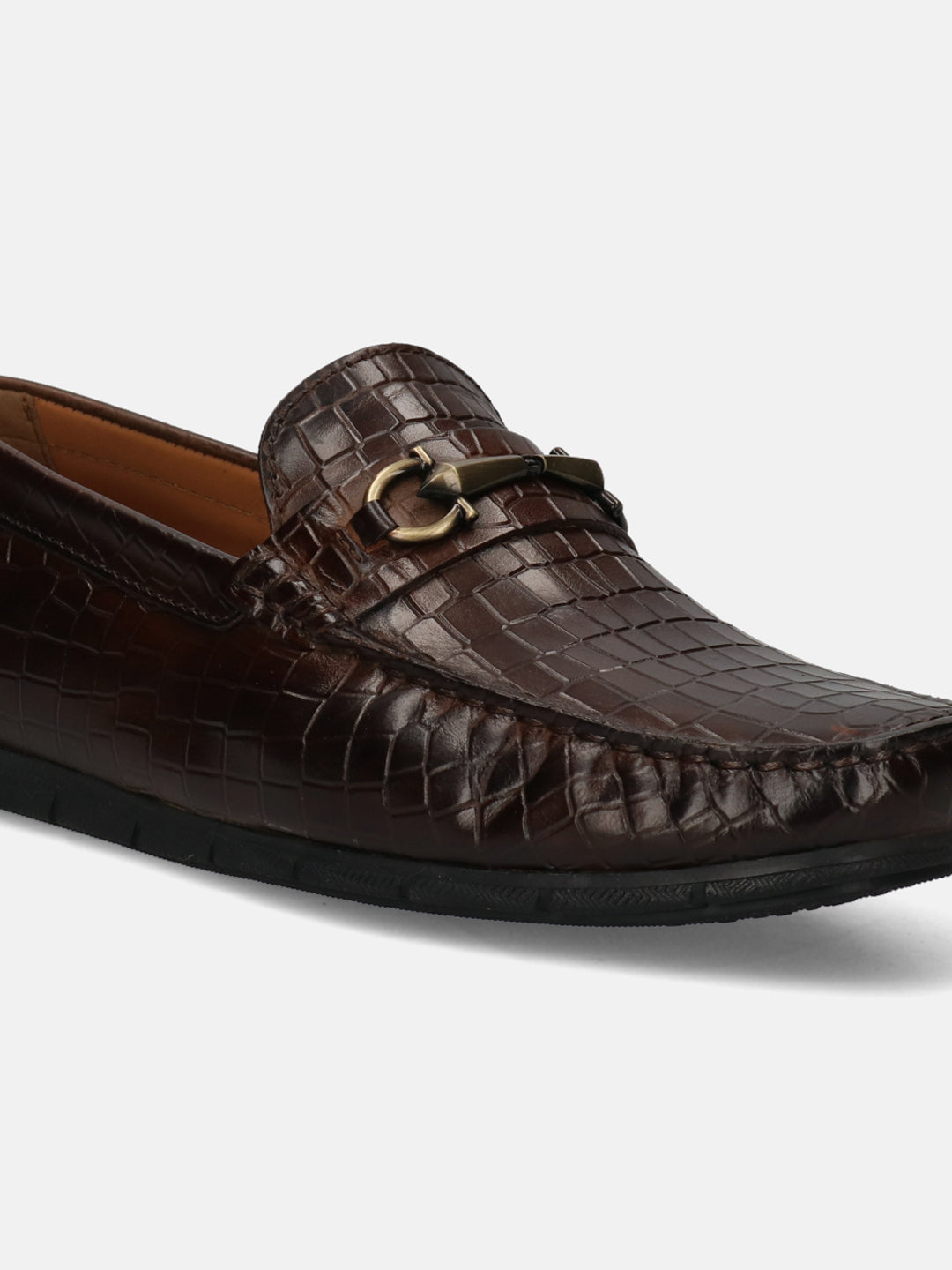 A brown Men's bugatti  Casual Loafers featuring a square toe apron toe, zero heels heel. Made from patent leather with a durable tr outsole, this slip-on design offers both style and comfort.