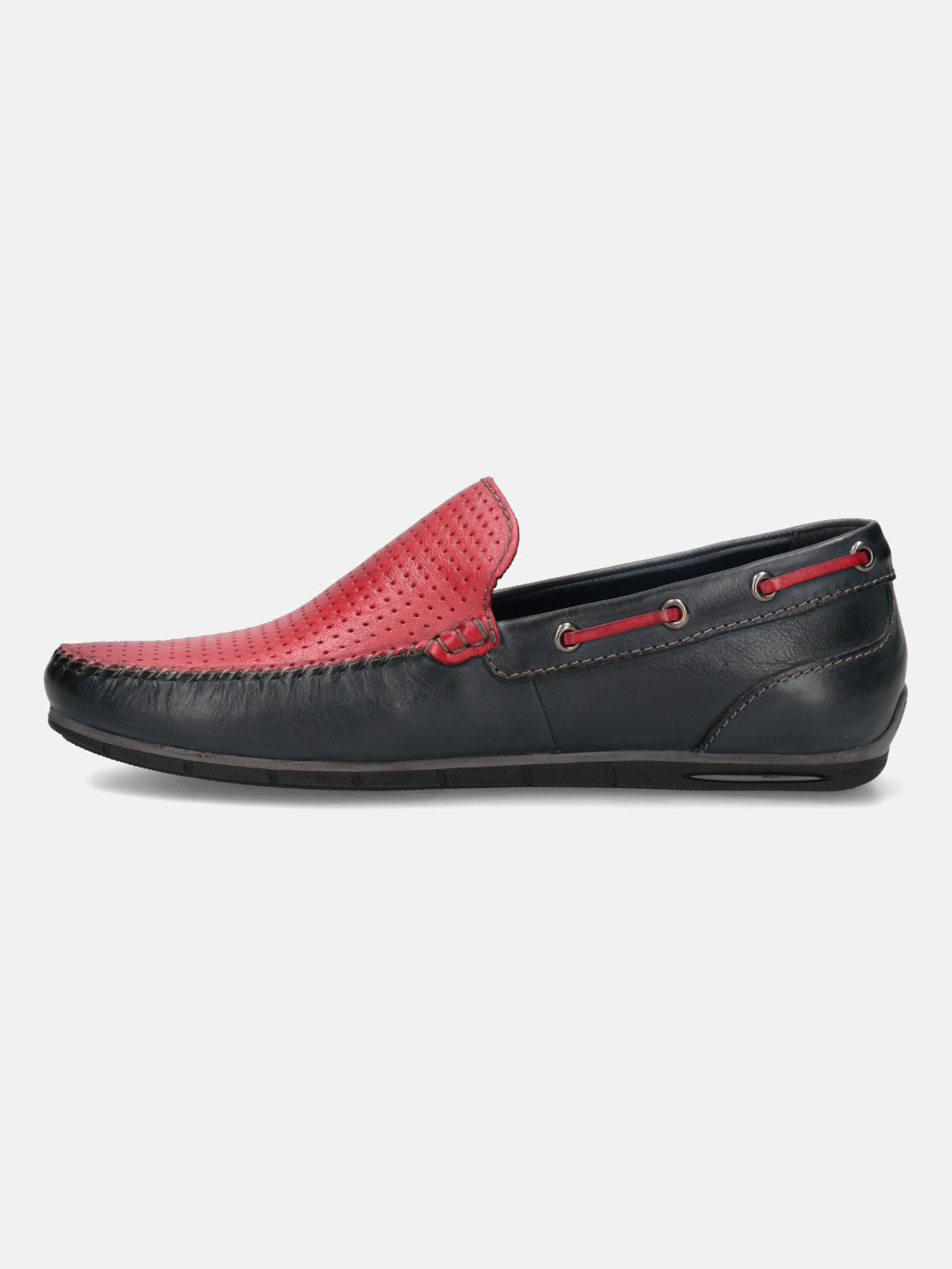 A blue Men's bugatti  Casual Loafers featuring a square toe apron toe, zero heels heel. Made from premium genuine leather with a durable tr outsole, this slip-on design offers both style and comfort.