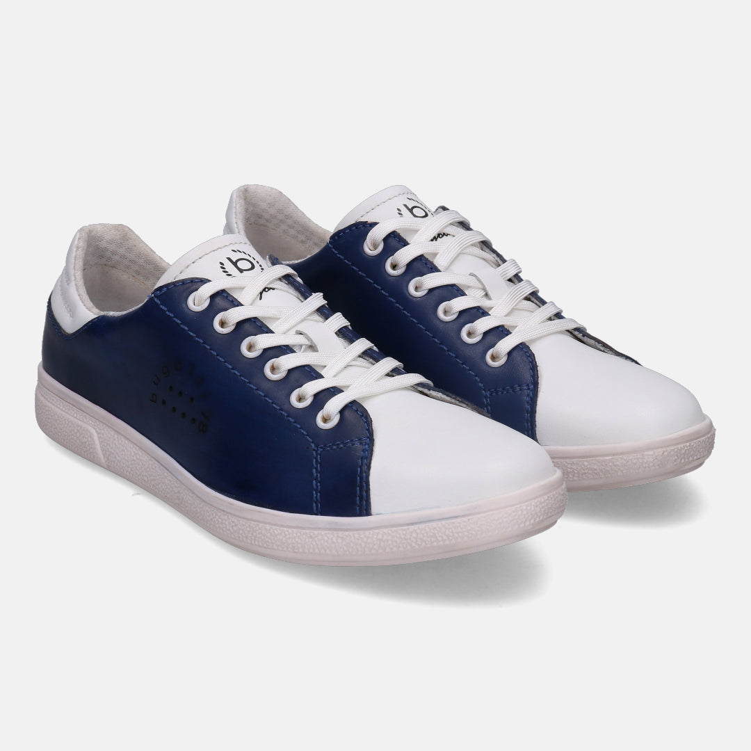 A white Men's bugatti  Sneakers featuring a round toe plain toe, zero heels heel, and a wide fit. Made from premium genuine leather with a durable tpr outsole, this laces design offers both style and comfort.