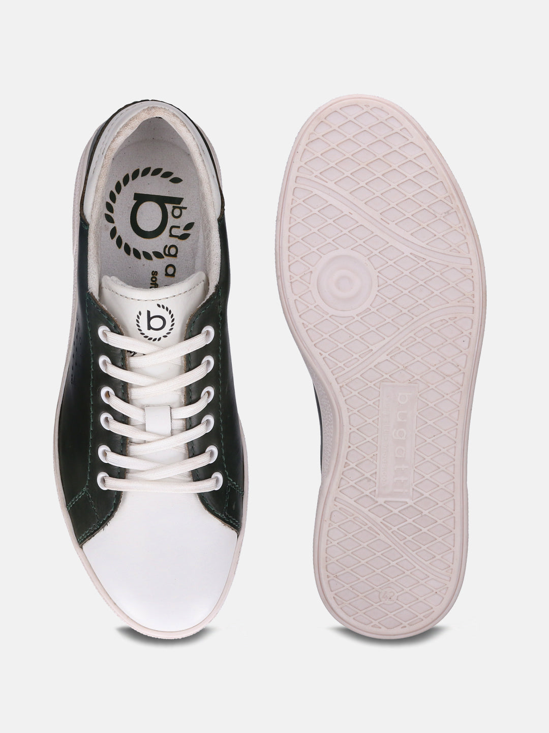 A white Men's bugatti  Sneakers featuring a round toe plain toe, zero heels heel, and a wide fit. Made from premium genuine leather with a durable tpr outsole, this laces design offers both style and comfort.