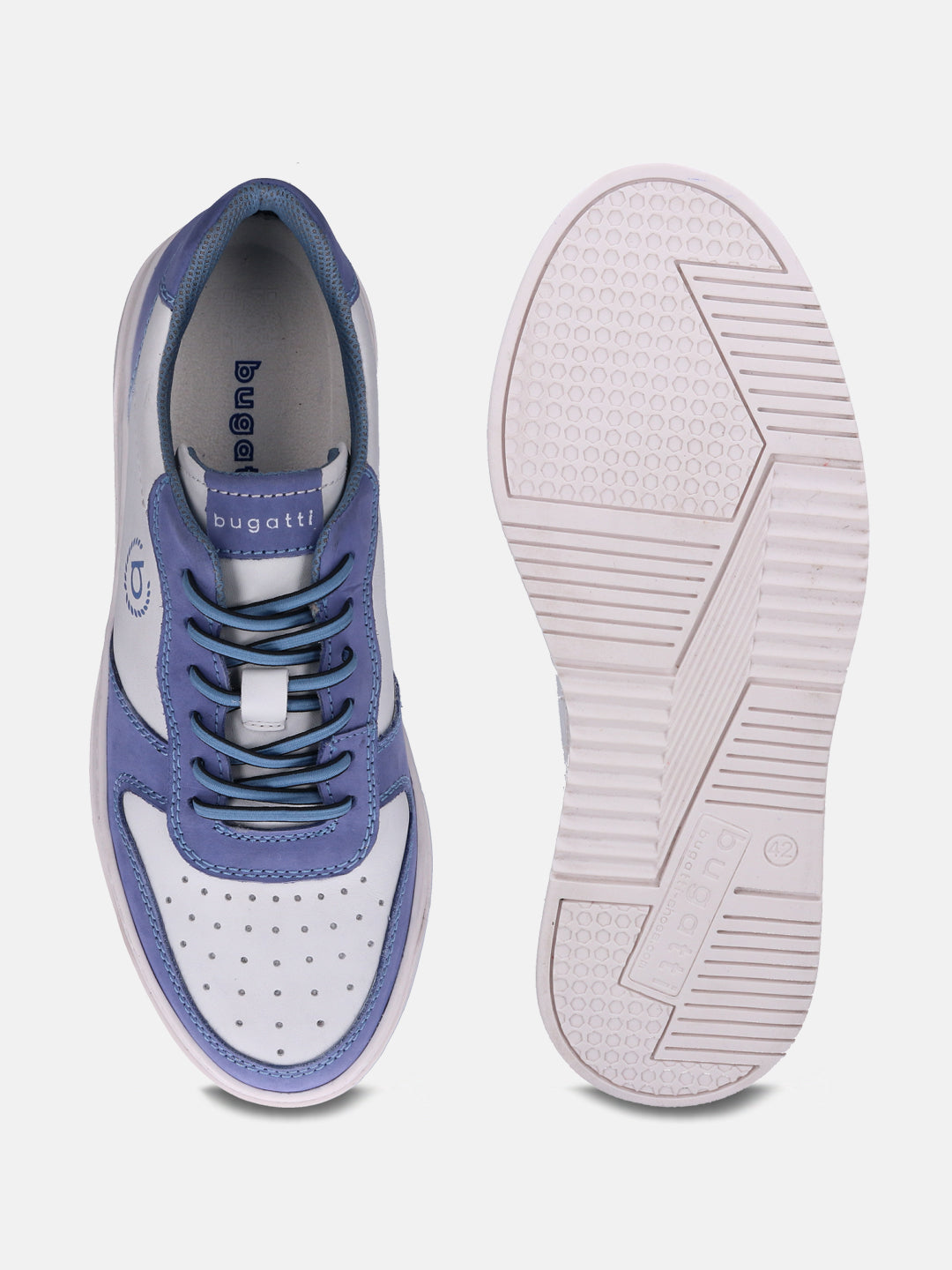 A blue Men's bugatti  Sneakers featuring a round toe plain toe, zero heels heel, and a wide fit. Made from premium genuine leather with a durable tpr outsole, this laces design offers both style and comfort.