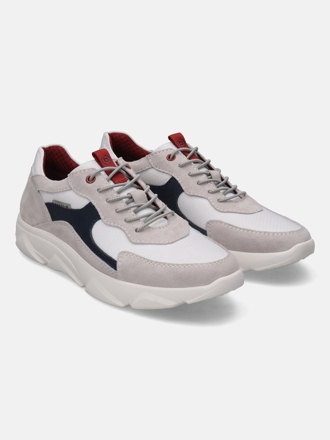 A white Men's bugatti Sneakers featuring a round plain toe, zero heels heel. Made from suede leather with a durable eva outsole, this laces design offers both style and comfort.