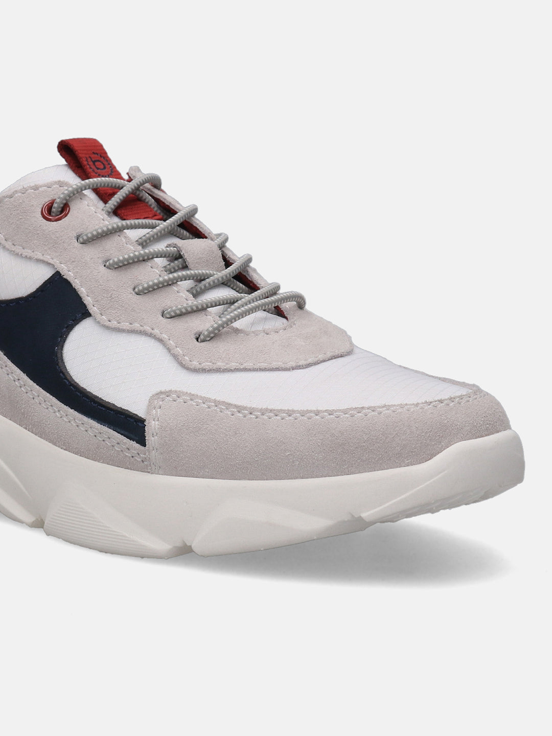 A white Men's bugatti Sneakers featuring a round plain toe, zero heels heel. Made from suede leather with a durable eva outsole, this laces design offers both style and comfort.