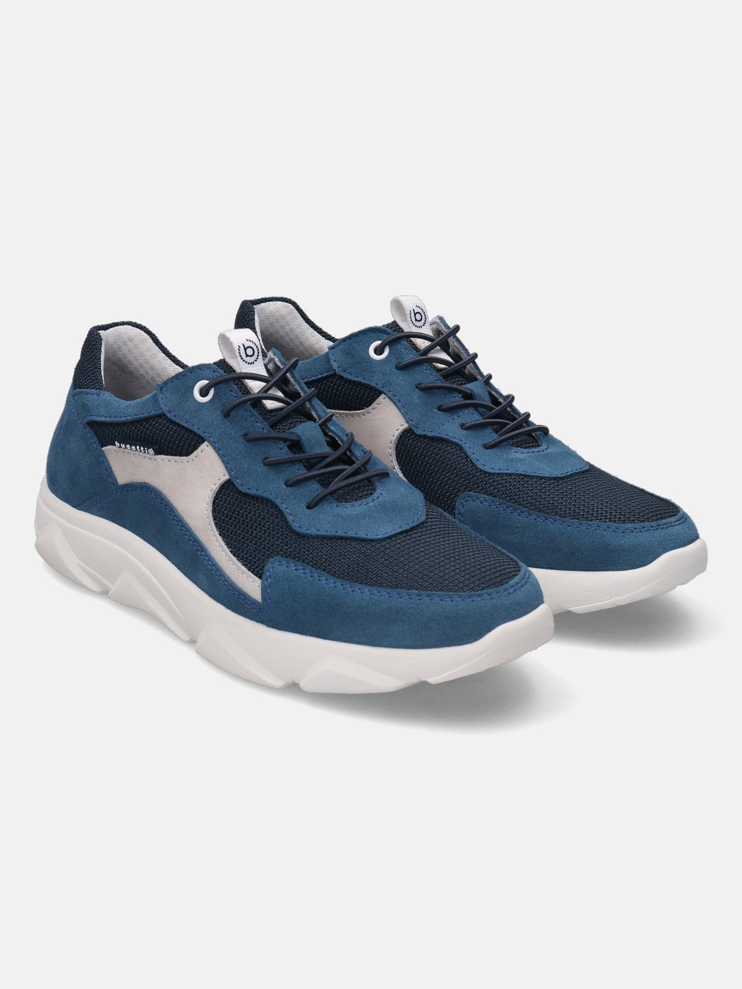 A blue Men's bugatti Sneakers featuring a round plain toe, zero heels heel. Made from suede leather with a durable eva outsole, this laces design offers both style and comfort.