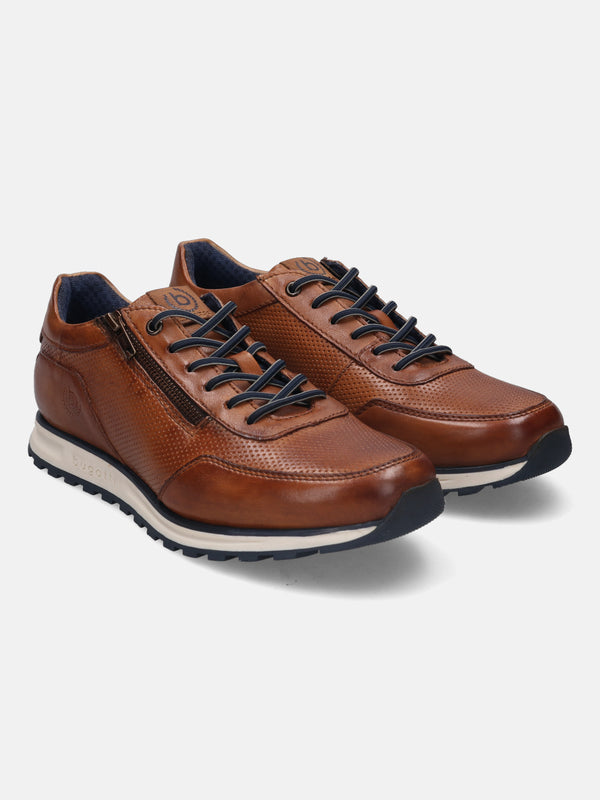 A cognac Men's bugatti Casuals Shoes featuring a round plain toe, zero heels heel. Made from premium genuine leather with a durable tpr outsole, this laces design offers both style and comfort.