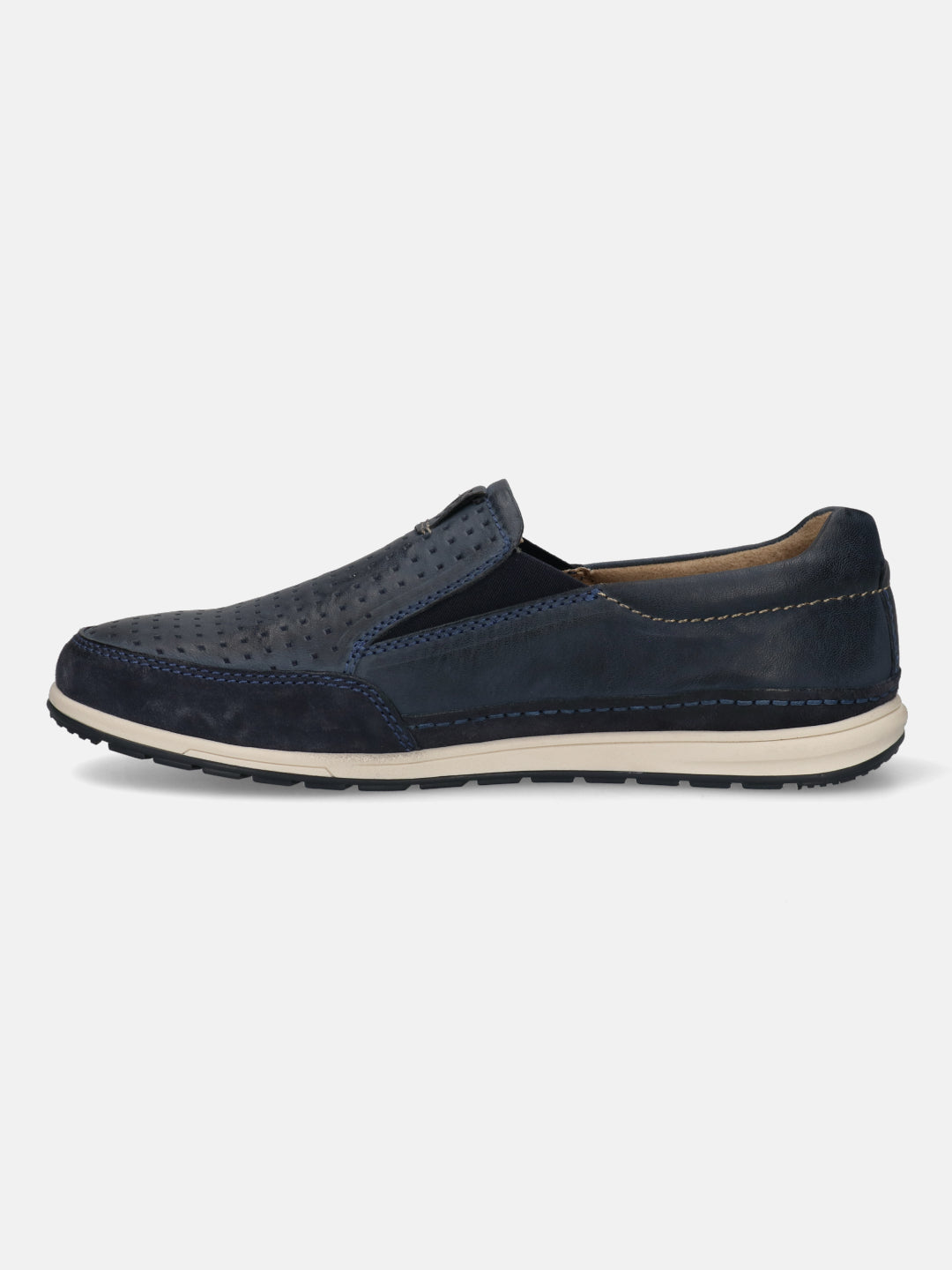 A blue Men's bugatti  Slip-On Sneakers featuring a round toe plain toe, zero heels heel. Made from nubuck leather with a durable tpr outsole, this slip-on design offers both style and comfort.