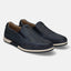 A blue Men's bugatti  Slip-On Sneakers featuring a round toe plain toe, zero heels heel. Made from nubuck leather with a durable tpr outsole, this slip-on design offers both style and comfort.