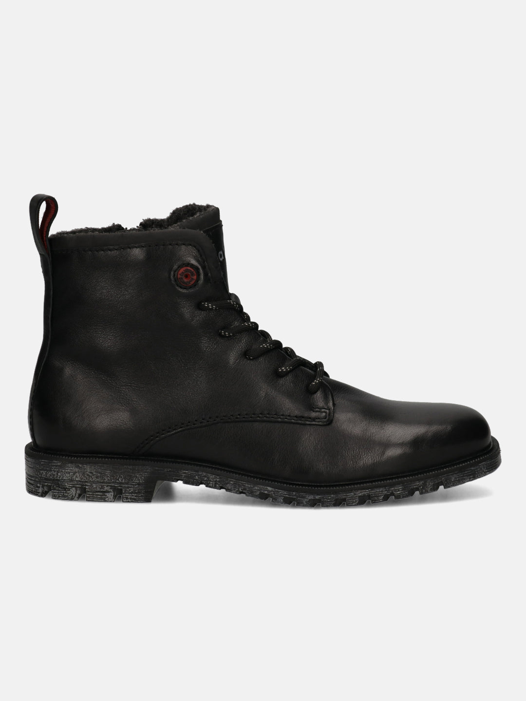 A black Men's bugatti  Ankle Boots featuring a pointed toe plain toe, stacked heel. Made from premium genuine leather with a durable pu outsole, this laces design offers both style and comfort.