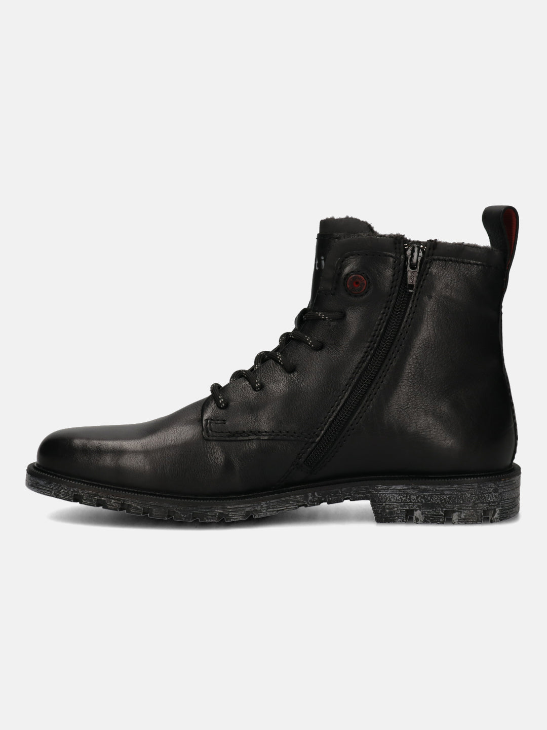 A black Men's bugatti  Ankle Boots featuring a pointed toe plain toe, stacked heel. Made from premium genuine leather with a durable pu outsole, this laces design offers both style and comfort.