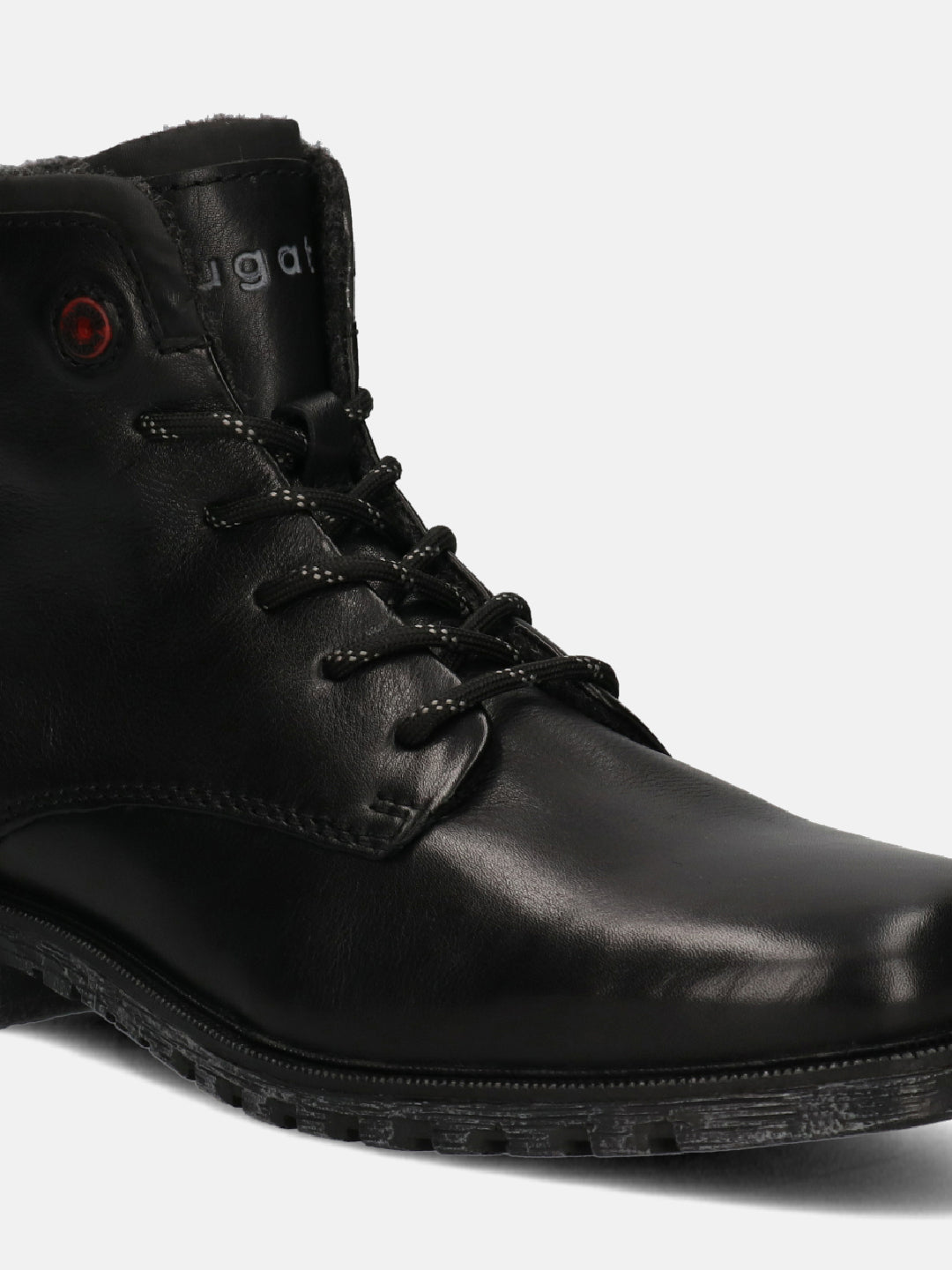 A black Men's bugatti  Ankle Boots featuring a pointed toe plain toe, stacked heel. Made from premium genuine leather with a durable pu outsole, this laces design offers both style and comfort.