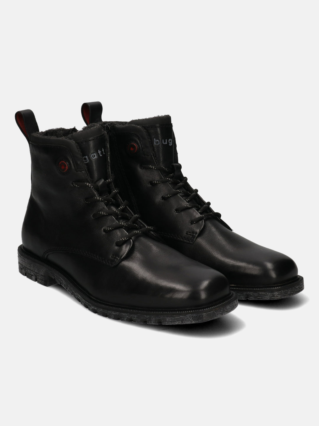 A black Men's bugatti  Ankle Boots featuring a pointed toe plain toe, stacked heel. Made from premium genuine leather with a durable pu outsole, this laces design offers both style and comfort.