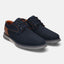 A blue Men's bugatti Derby featuring a pointed plain toe, zero heels heel, and a wide fit. Made from textile with a durable tpr outsole, this laces design offers both style and comfort.