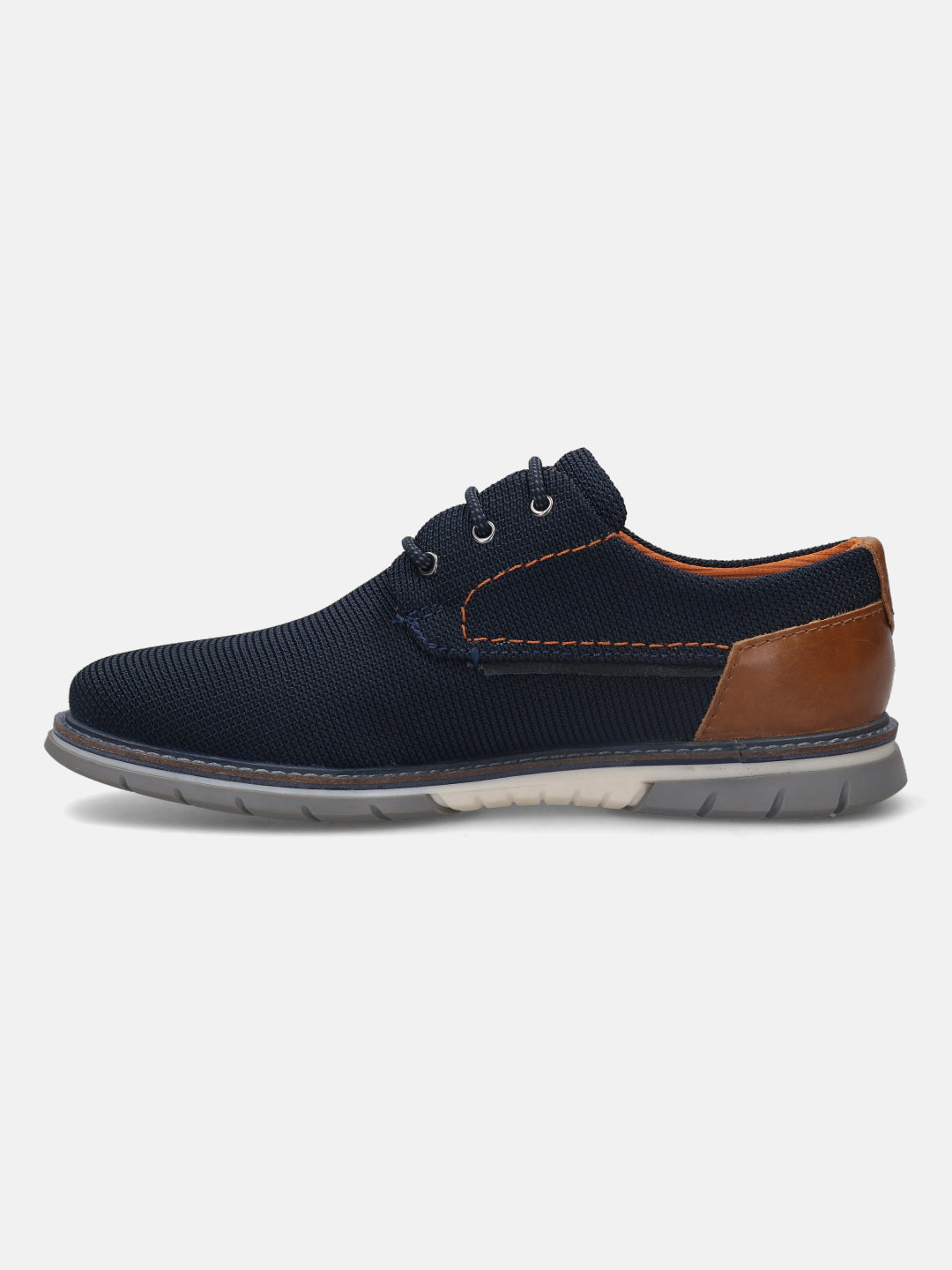 A blue Men's bugatti Derby featuring a pointed plain toe, zero heels heel, and a wide fit. Made from textile with a durable tpr outsole, this laces design offers both style and comfort.