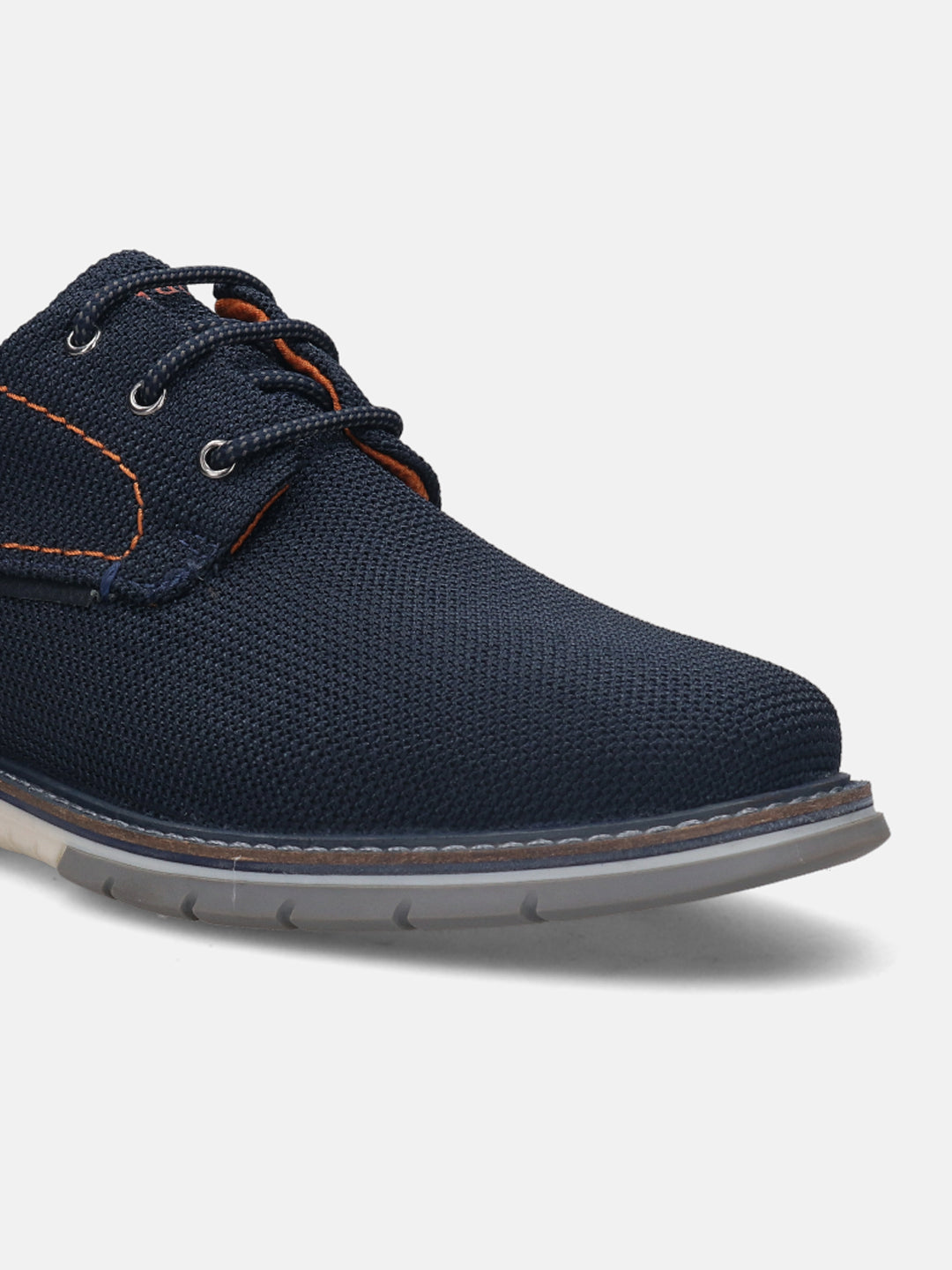 A blue Men's bugatti Derby featuring a pointed plain toe, zero heels heel, and a wide fit. Made from textile with a durable tpr outsole, this laces design offers both style and comfort.