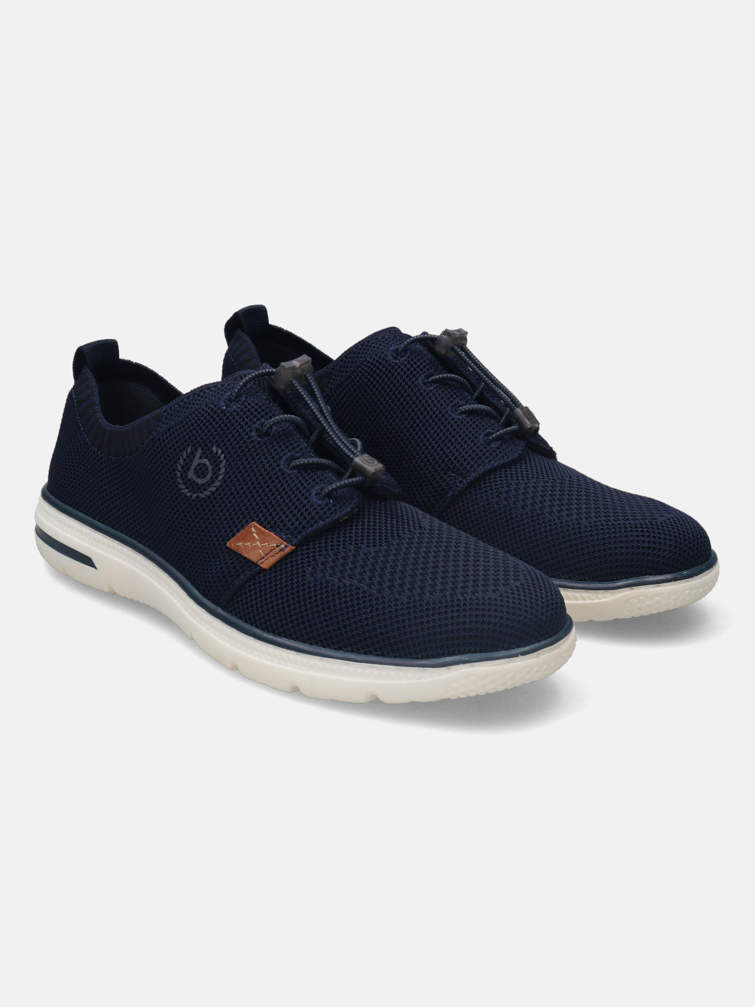 A blue Men's bugatti Casuals Shoes featuring a round plain toe, zero heels heel, and a wide fit. Made from textile with a durable synthetic outsole, this laces design offers both style and comfort.