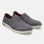 A grey Men's bugatti Casual Loafers featuring a round plain toe, zero heels heel, and a wide fit. Made from textile with a durable synthetic outsole, this slip-on design offers both style and comfort.