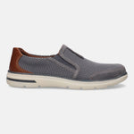 A grey Men's bugatti Casual Loafers featuring a round plain toe, zero heels heel, and a wide fit. Made from textile with a durable synthetic outsole, this slip-on design offers both style and comfort.