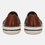 A grey Men's bugatti Casual Loafers featuring a round plain toe, zero heels heel, and a wide fit. Made from textile with a durable synthetic outsole, this slip-on design offers both style and comfort.