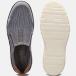A grey Men's bugatti Casual Loafers featuring a round plain toe, zero heels heel, and a wide fit. Made from textile with a durable synthetic outsole, this slip-on design offers both style and comfort.